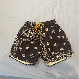 Rhude Black and White Patterned Swim Trunks